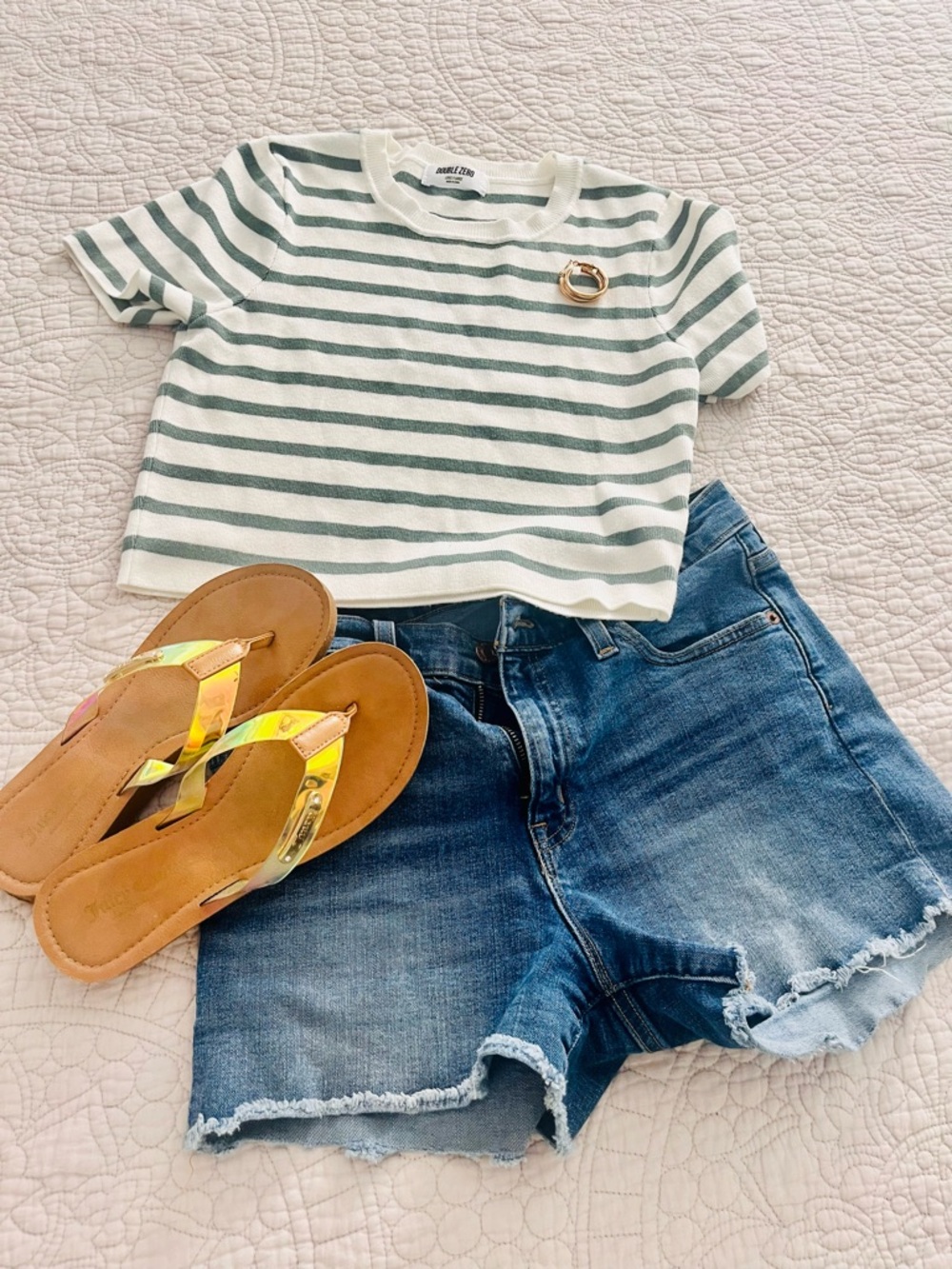 Double Zero Olive Green and White Striped Knit Tee - Picture 5 of 5